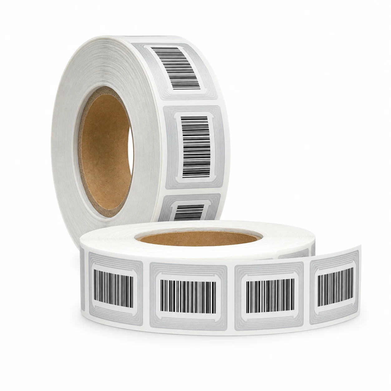 Confezione 2 rotoli DPM Tapes etichette antitaccheggio RF 8,2 MHz 3 × 3 cm falso barcode, 1000 per rotolo